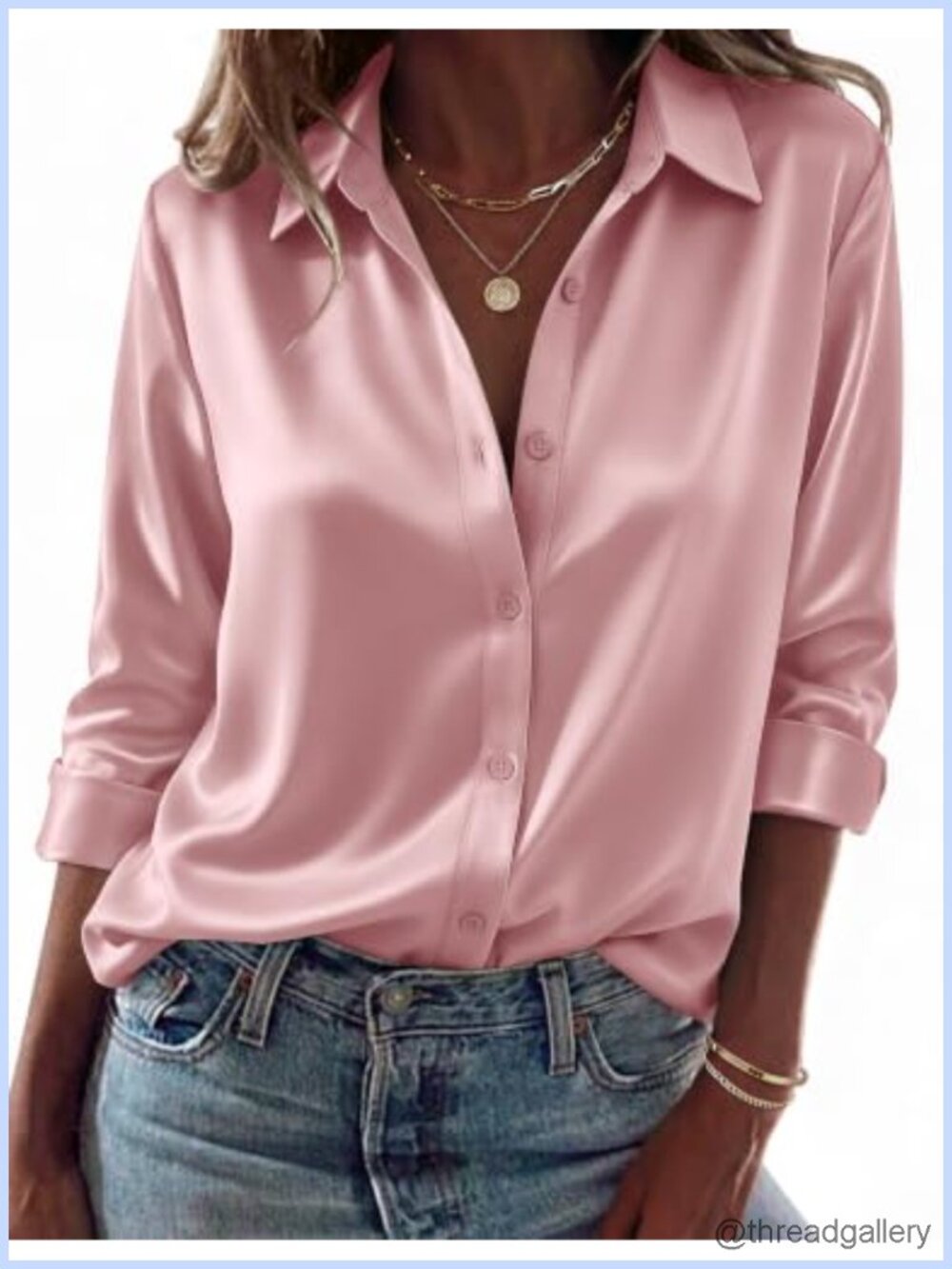 Satin Silk Button Down Shirt Long Sleeve Dressy Blouse